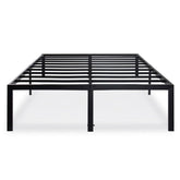 A black metal bed frame featuring a sturdy metal construction, designed for durability and modern aesthetics.